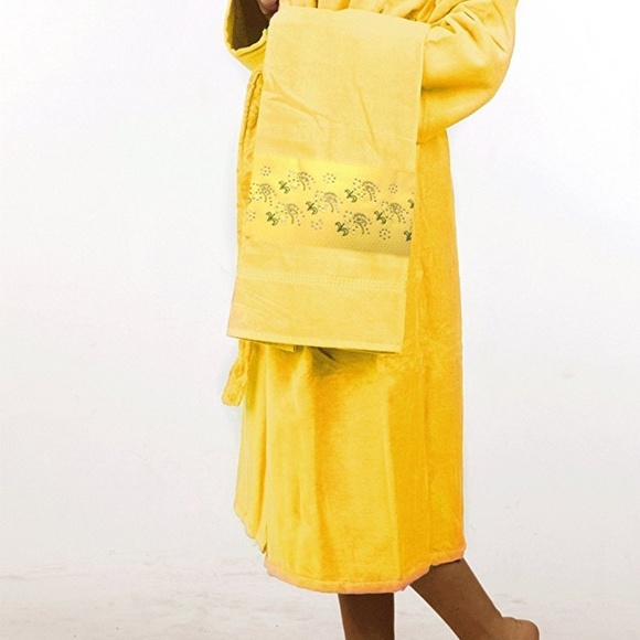 100% Turkish Cotton Bathrobe Ladies Yellow Solid - Picture 2 of 4